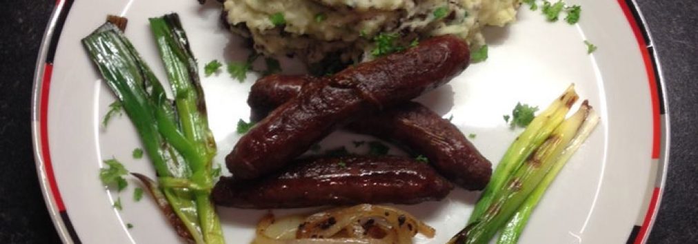 Yorke’s Of Dundee posh Bangers and Mash, with Stornoway black pudding.