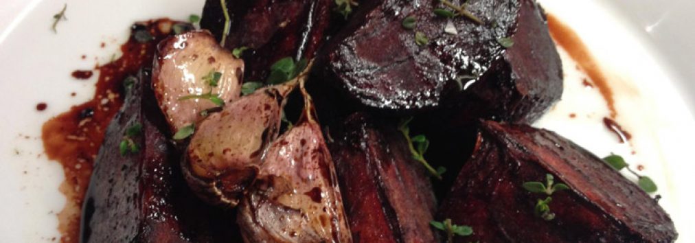 Roasted Ardler beetroot tossed in Cullisse rapeseed oil, with Nairn garlic, Hebridean sea salt and Little Doone balsamic glaze.