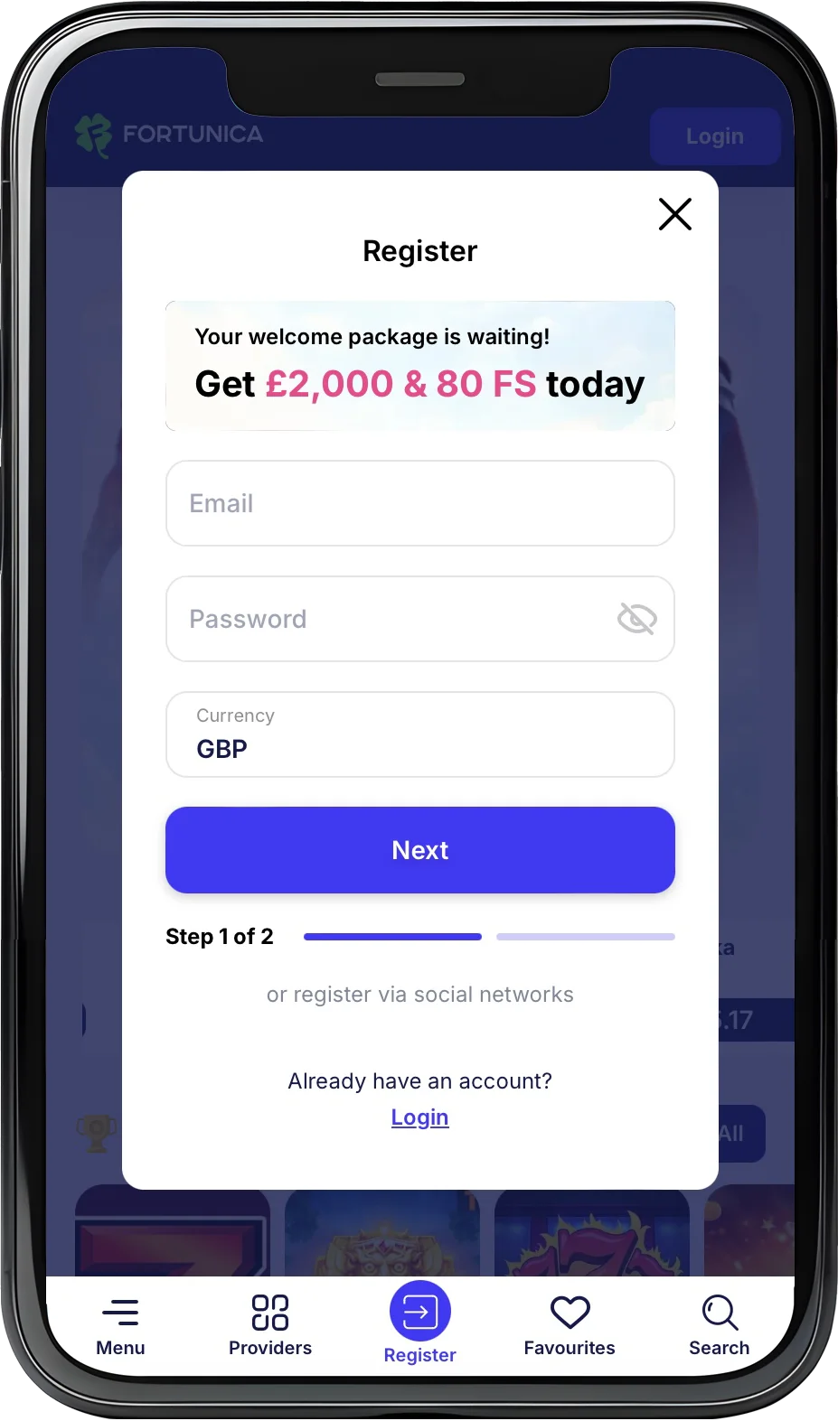 Fortunica Casino register